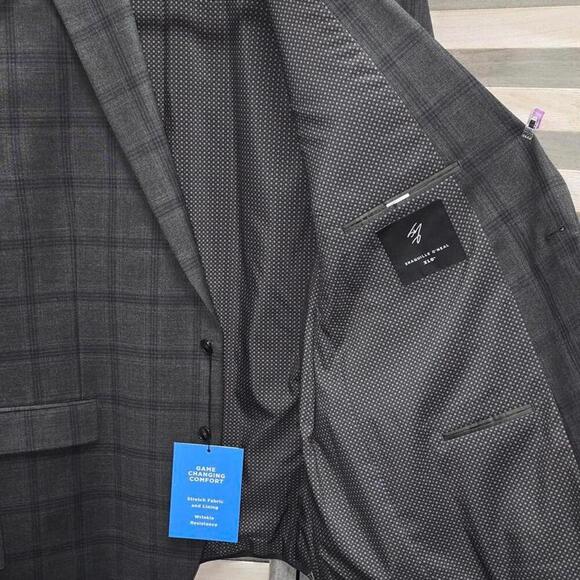Big and Tall Plaid Stretch Fabric Regular Fit Suit Jacket | Shaquille O'Neal XLG - Picture 7 of 15